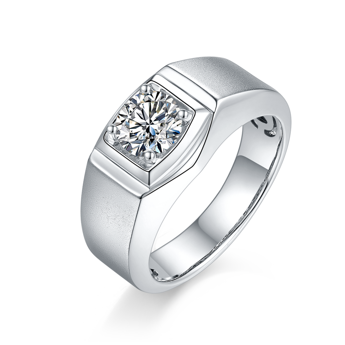 1.0 CT D Color Moissanite Rebel Men's Band in White Gold Plated Sterling Silver#0