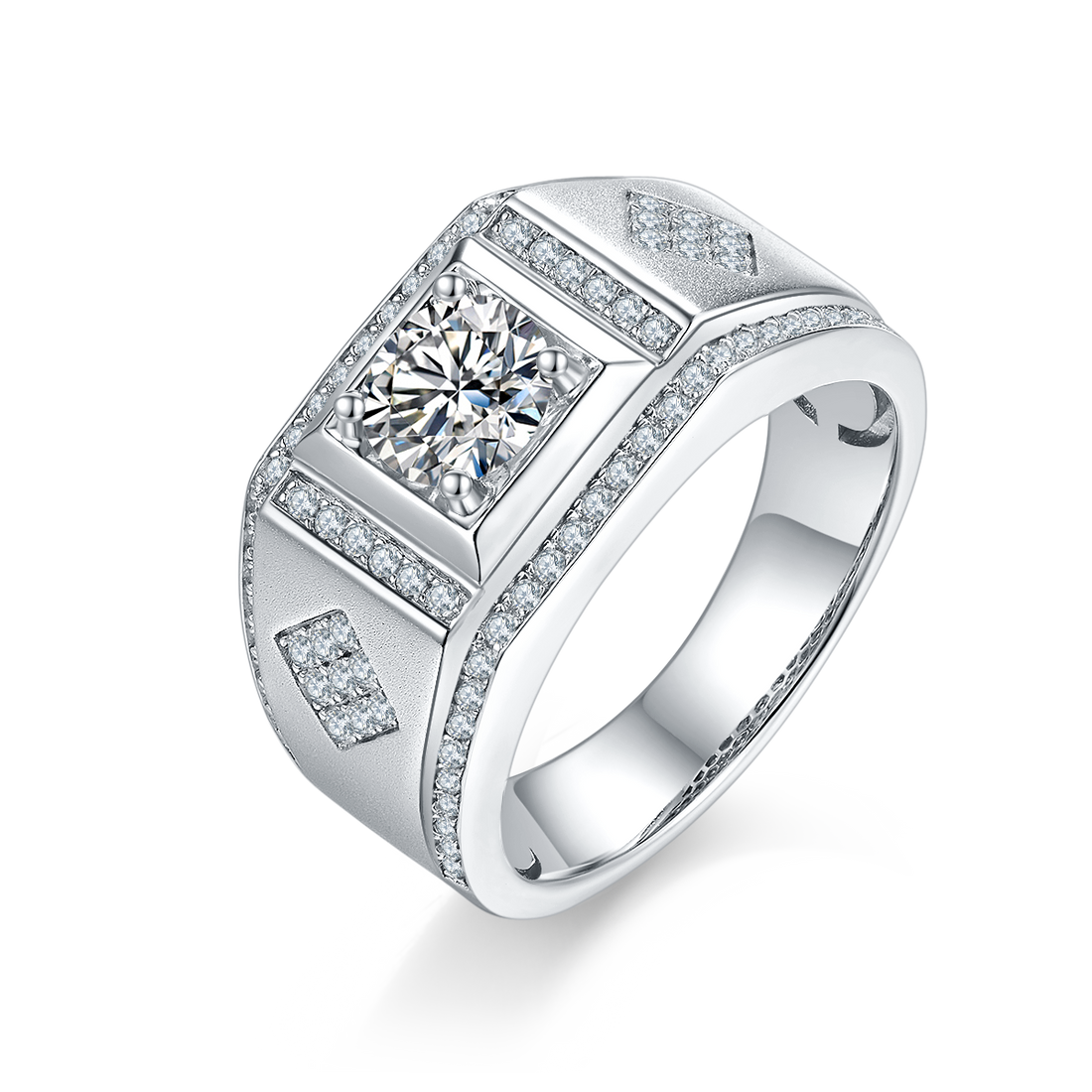 1.0 CT D Color Moissanite Retro Men's Band in White Gold Plated Sterling Silver#0