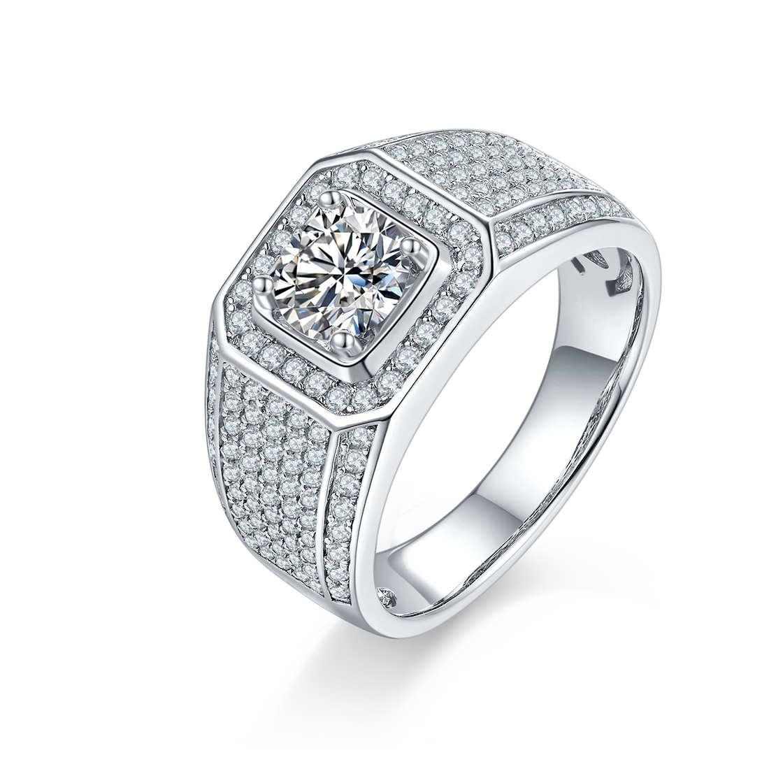 1.0 CT D Color Moissanite Classic Men's Band in White Gold Plated Sterling Silver#0