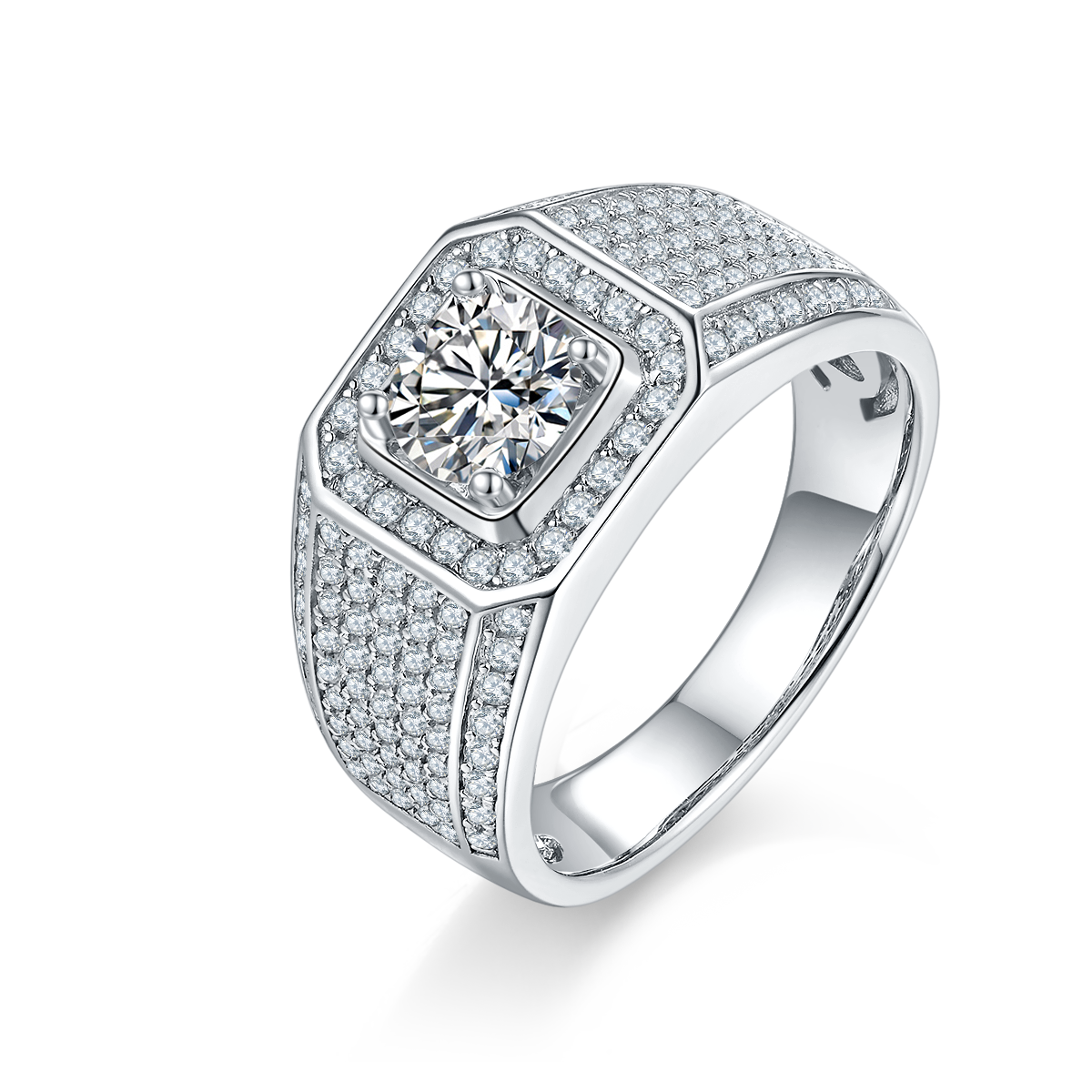 1.0 CT D Color Moissanite Classic Men's Band in White Gold Plated Sterling Silver#0