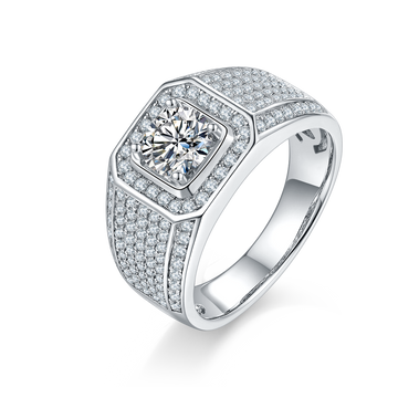 1.0 CT D Color Moissanite Classic Men's Band in White Gold Plated Sterling Silver#0