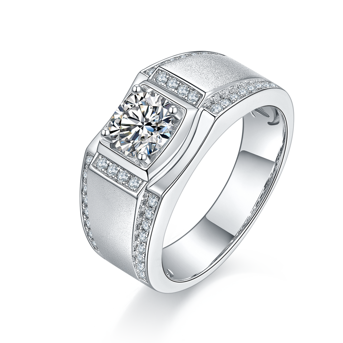 1.0 CT D Color Moissanite Rockstar Men's Band in White Gold Plated Sterling Silver#0