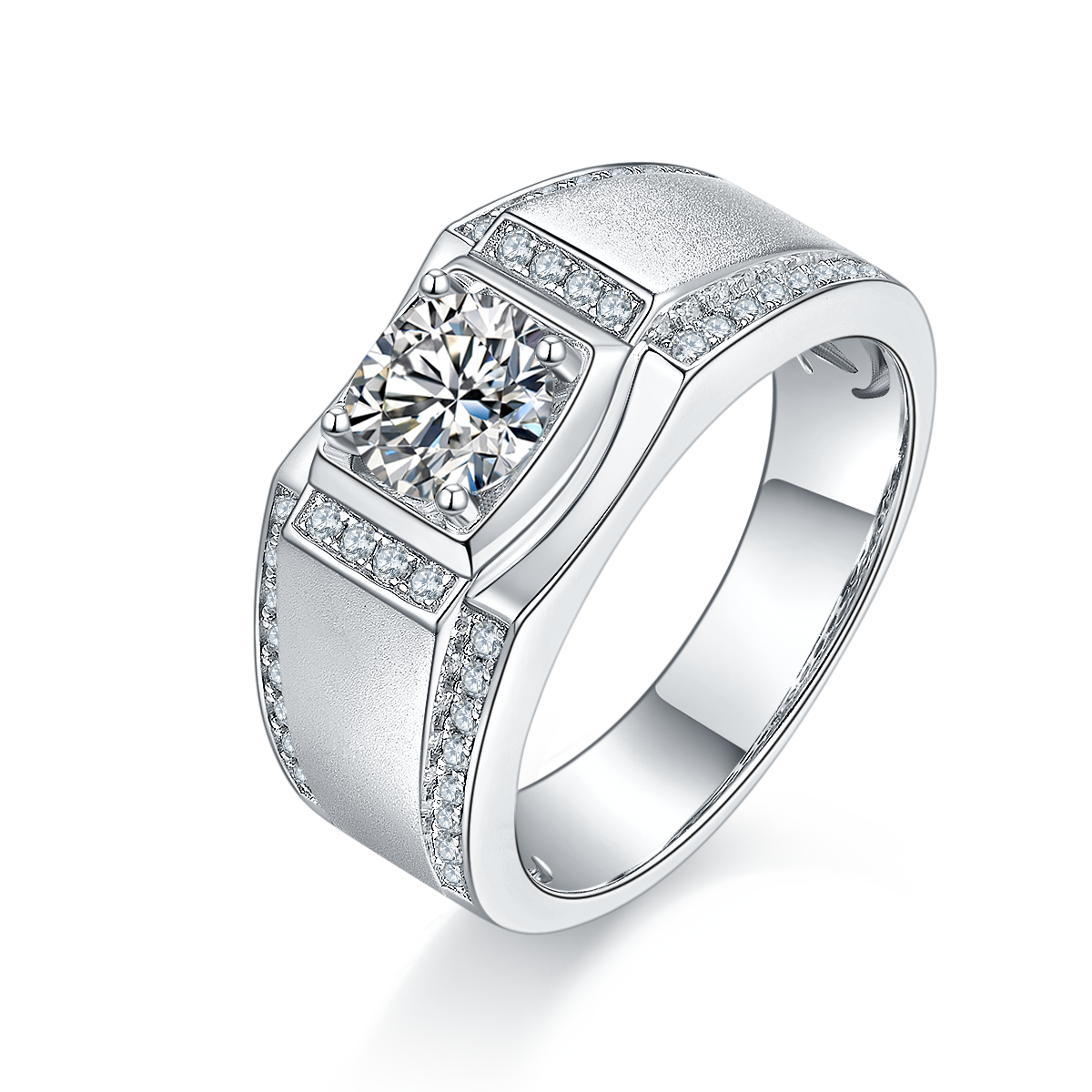 1.0 CT D Color Moissanite Rockstar Men's Band in White Gold Plated Sterling Silver#0