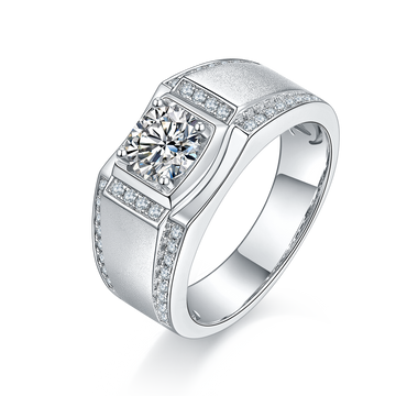 1.0 CT D Color Moissanite Rockstar Men's Band in White Gold Plated Sterling Silver#0