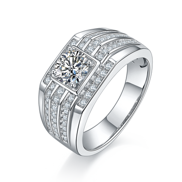 1.0 CT D Color Moissanite Modern Men's Band in White Gold Plated Sterling Silver#0