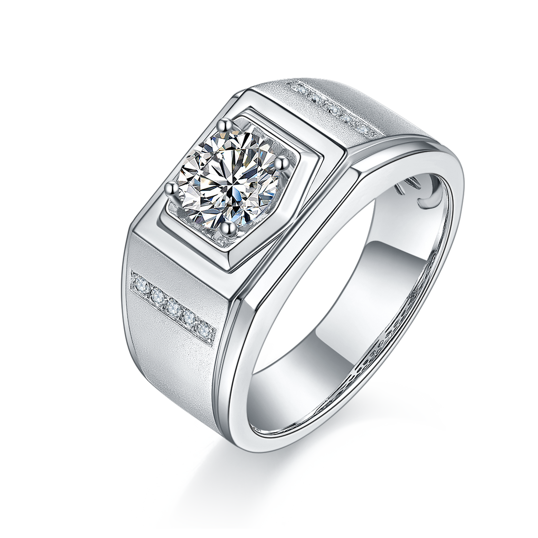 1.0 CT D Color Moissanite Artist Men's Band in White Gold Plated Sterling Silver#0
