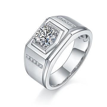 1.0 CT D Color Moissanite Artist Men's Band in White Gold Plated Sterling Silver#0