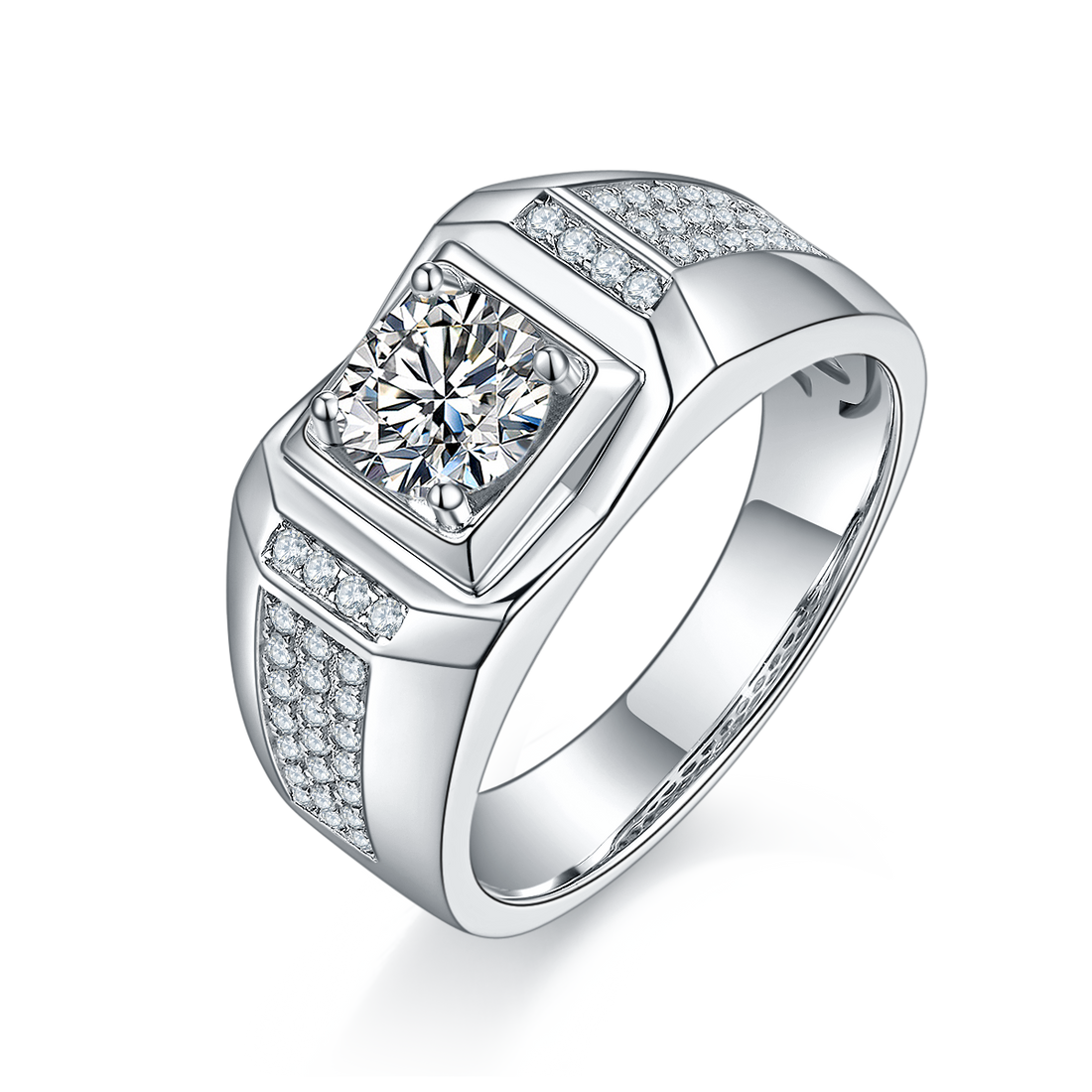 1.0 CT D Color Moissanite Minimalist Men's Band in White Gold Plated Sterling Silver#0