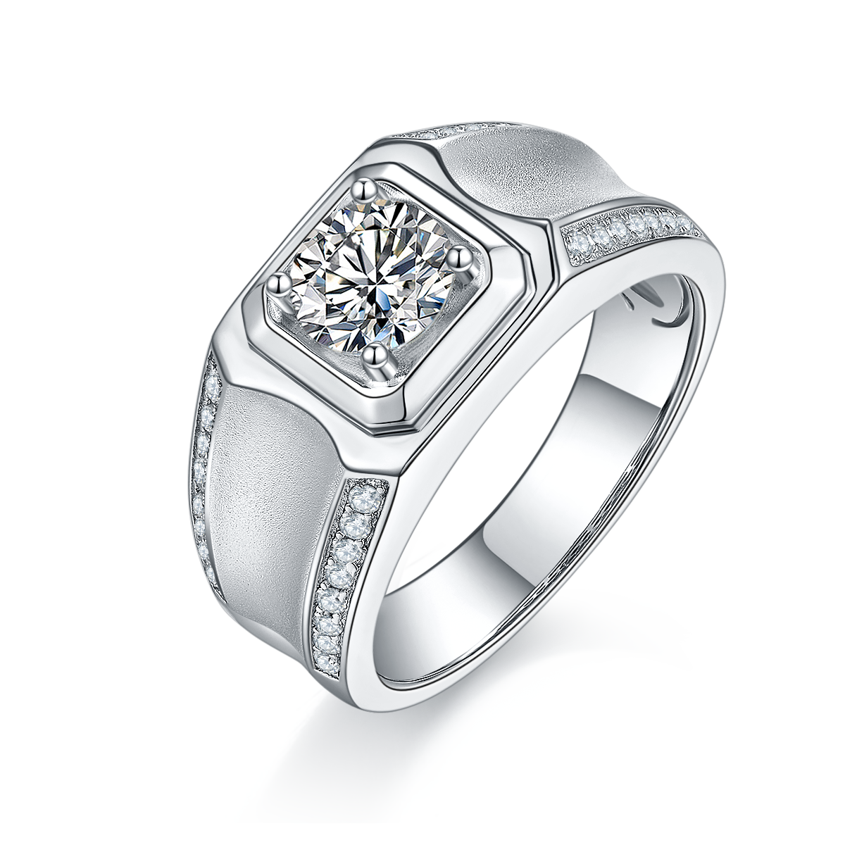 1.0 CT D Color Moissanite Mature Gentleman Men's Band in White Gold Plated Sterling Silver#0