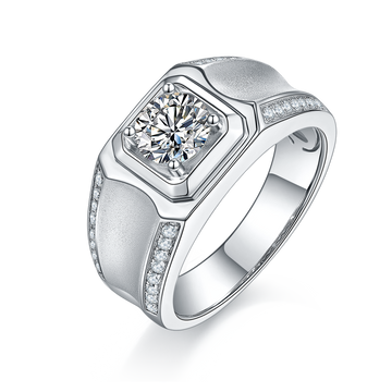 1.0 CT D Color Moissanite Mature Gentleman Men's Band in White Gold Plated Sterling Silver#0