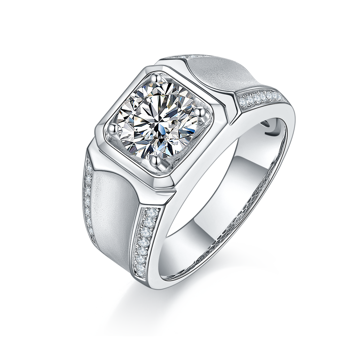 2.0 CT D Color Moissanite Dapper Men's Band in White Gold Plated Sterling Silver#0