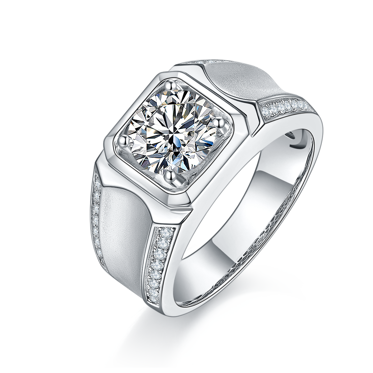 2.0 CT D Color Moissanite Dapper Men's Band in White Gold Plated Sterling Silver#0