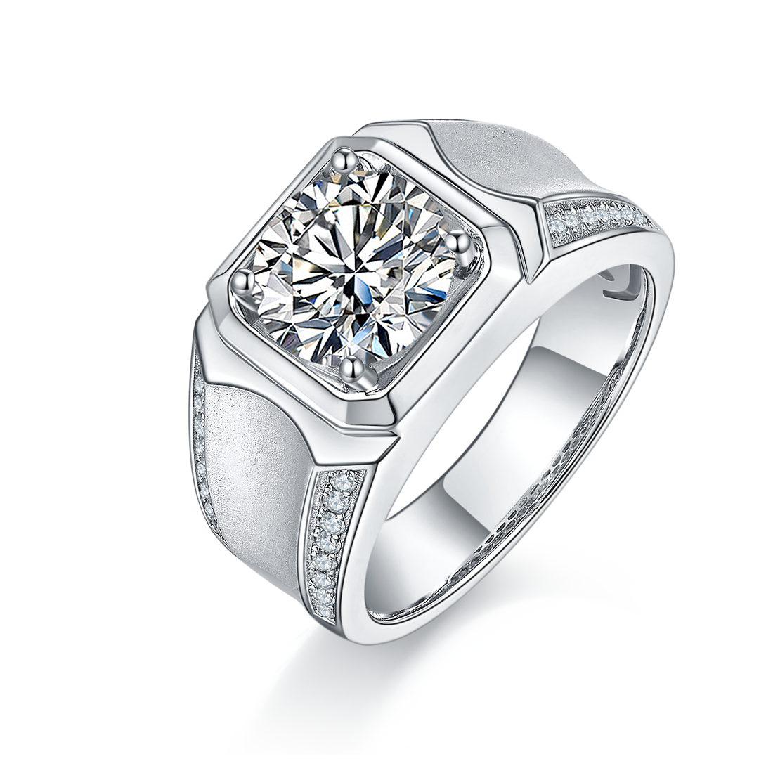 3.0 CT D Color Moissanite Vintage Men's Band in White Gold Plated Sterling Silver#0