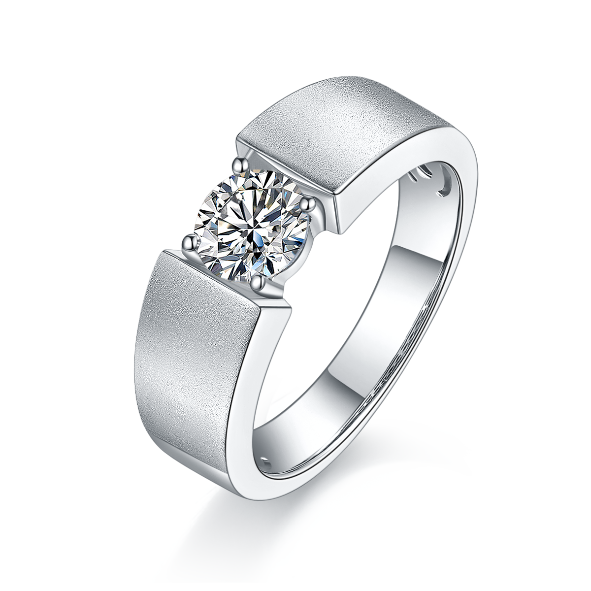 1.0 CT D Color Moissanite Edgy Men's Band in White Gold Plated Sterling Silver#0