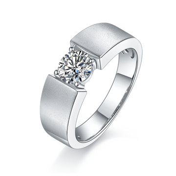 1.0 CT D Color Moissanite Edgy Men's Band in White Gold Plated Sterling Silver#0