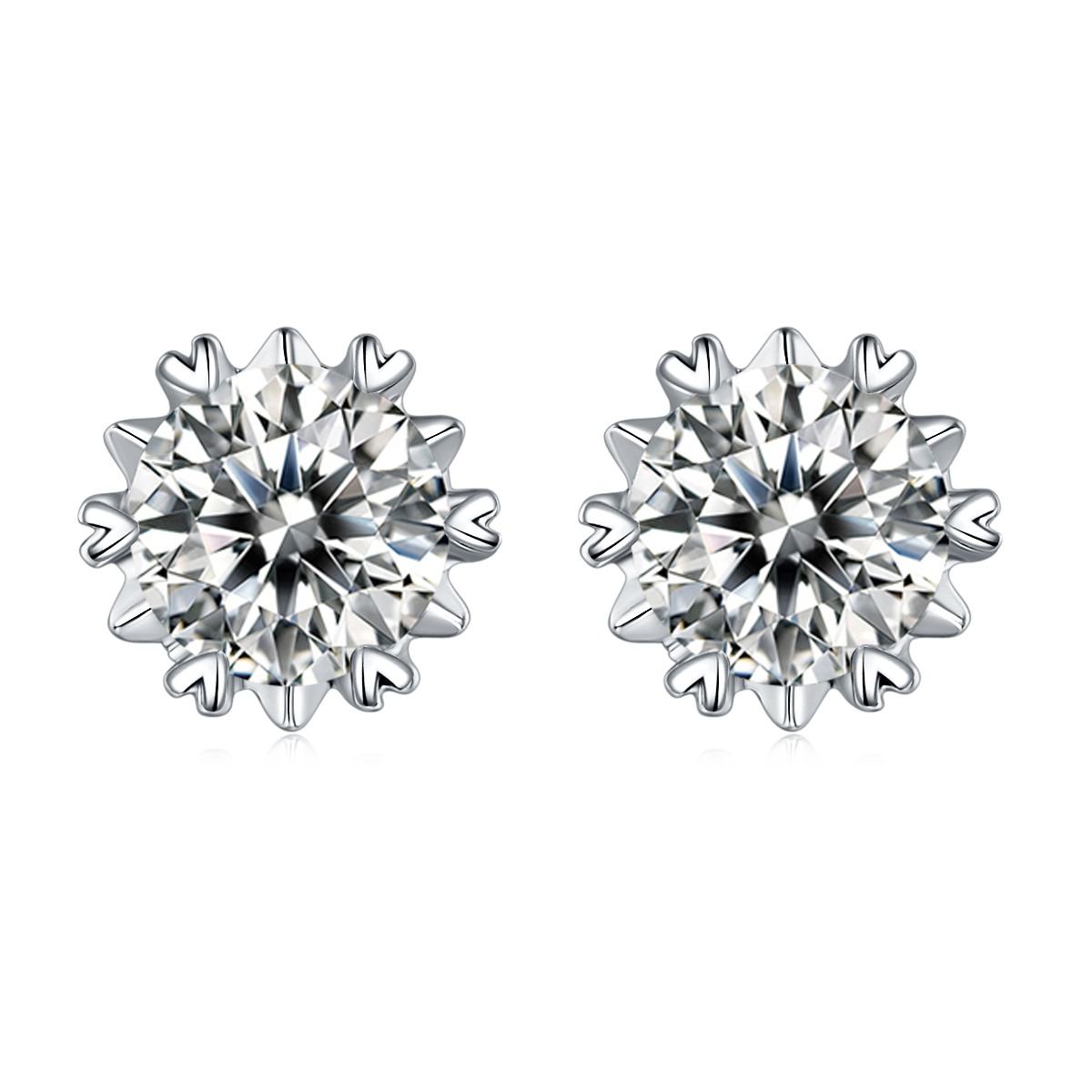 Moissanite Classic Snowflake Pendant & Stud Earrings Set in White Gold Plated Sterling Silver#1