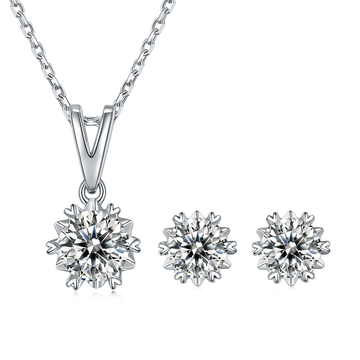 Moissanite Classic Snowflake Pendant & Stud Earrings Set in White Gold Plated Sterling Silver#2