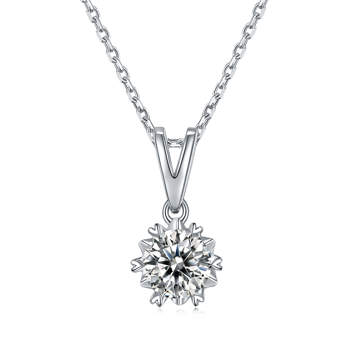 Moissanite Classic Snowflake Pendant & Stud Earrings Set in White Gold Plated Sterling Silver#0