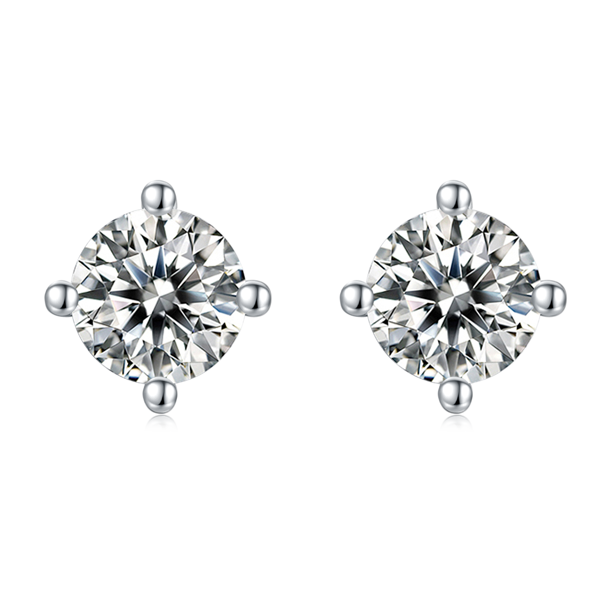 Moissanite Classic 4-Prong Pendant & Stud Earrings Set in White Gold Plated Sterling Silver#1