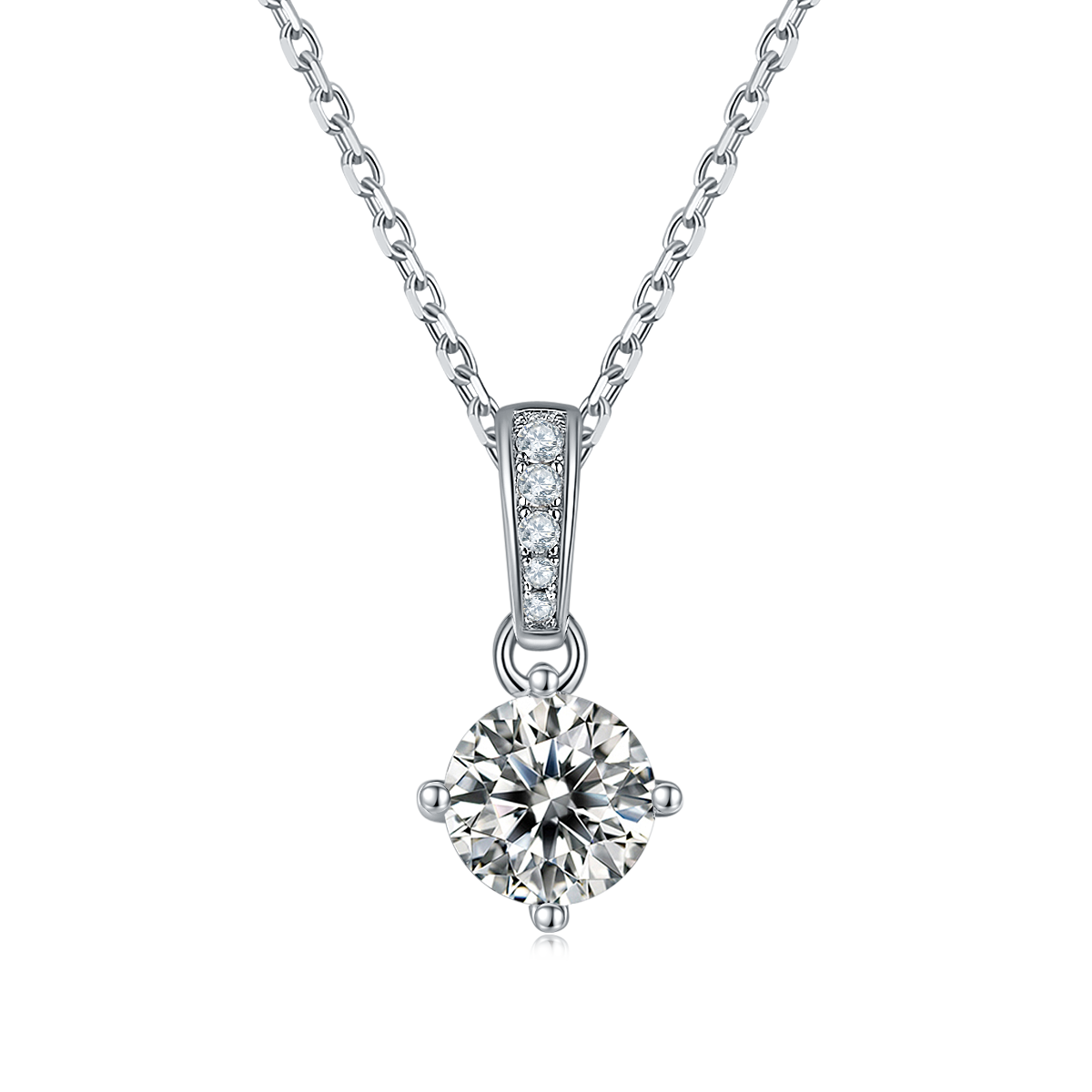 Moissanite Classic 4-Prong Pendant & Stud Earrings Set in White Gold Plated Sterling Silver#0