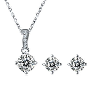 Moissanite Classic 4-Prong Pendant & Stud Earrings Set in White Gold Plated Sterling Silver#2