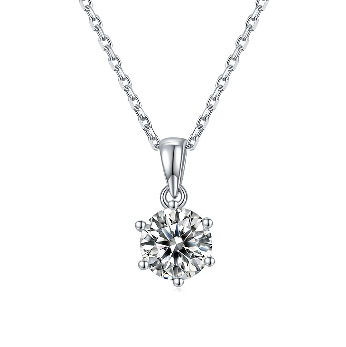 Moissanite Classic 6-Prong Pendant & Stud Earrings Set in White Gold Plated Sterling Silver#0