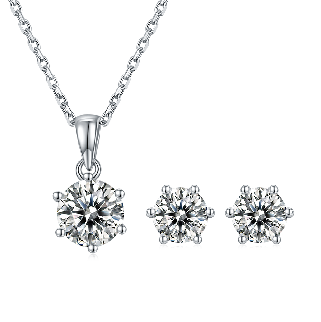Moissanite Classic 6-Prong Pendant & Stud Earrings Set in White Gold Plated Sterling Silver#2