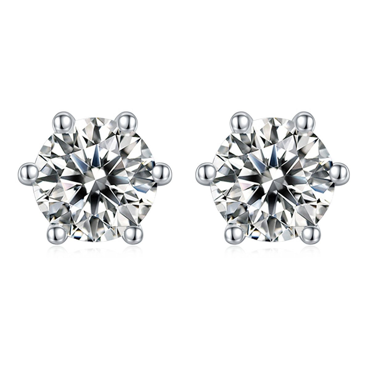 Moissanite Classic 6-Prong Pendant & Stud Earrings Set in White Gold Plated Sterling Silver#1