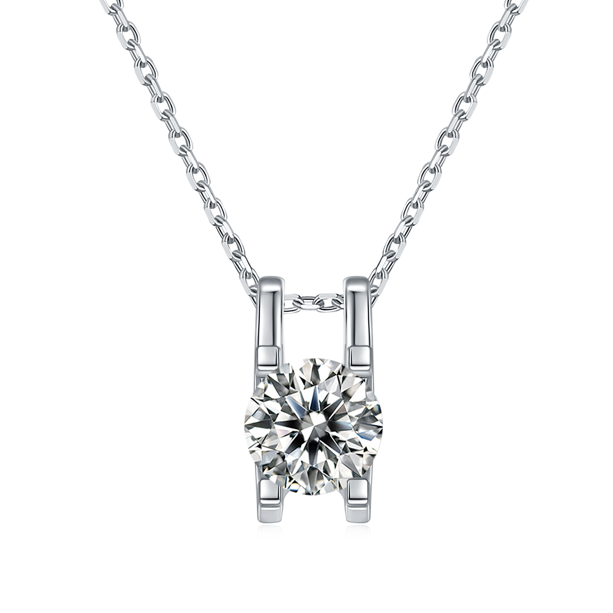 Moissanite Classic Peg Head Pendant & Stud Earrings Set in White Gold Plated Sterling Silver#0