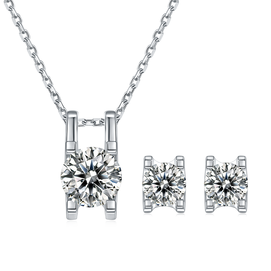 Moissanite Classic Peg Head Pendant & Stud Earrings Set in White Gold Plated Sterling Silver#2