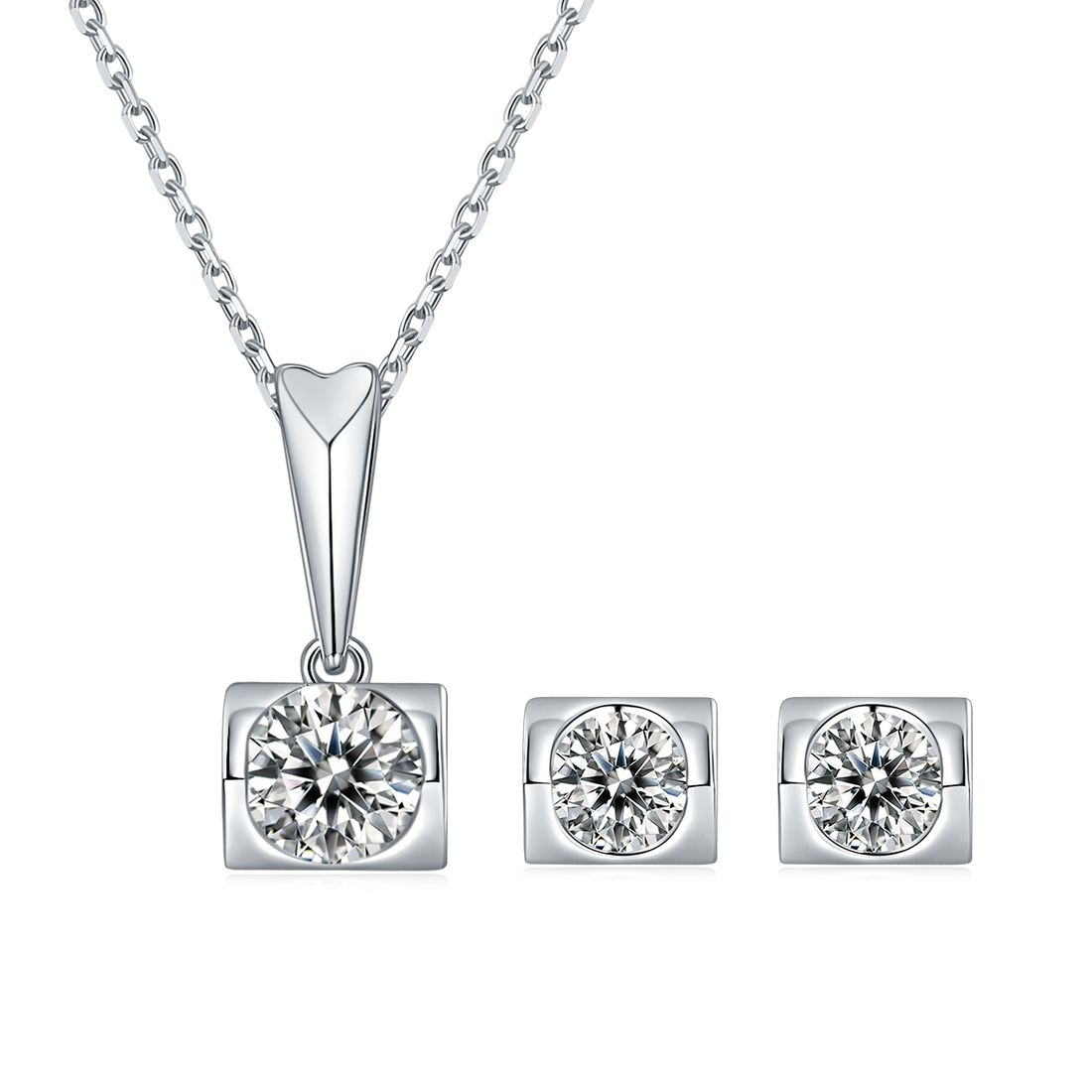 Moissanite Angel Kiss Pendant & Stud Earrings Set in White Gold Plated Sterling Silver#2