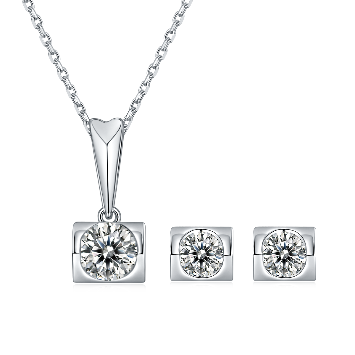 Moissanite Angel Kiss Pendant & Stud Earrings Set in White Gold Plated Sterling Silver#2