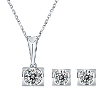 Moissanite Angel Kiss Pendant & Stud Earrings Set in White Gold Plated Sterling Silver#2