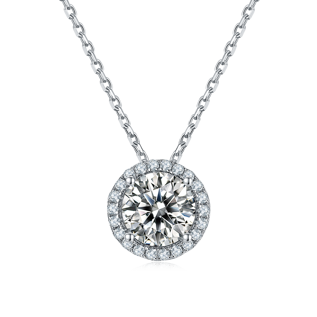 Bezel Set Moissanite Luxury Pendant & Stud Earrings Set in White Gold Plated Sterling Silver#0