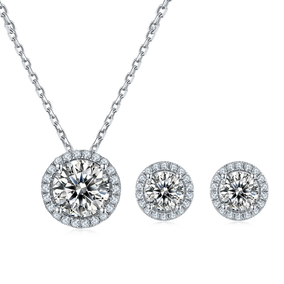Bezel Set Moissanite Luxury Pendant & Stud Earrings Set in White Gold Plated Sterling Silver#3
