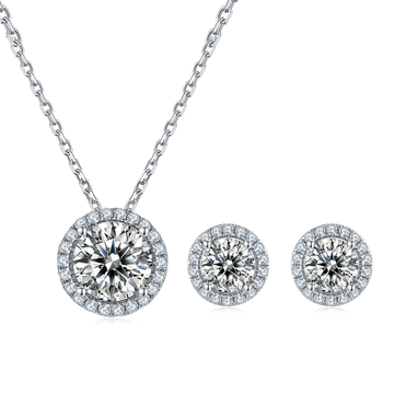 Bezel Set Moissanite Luxury Pendant & Stud Earrings Set in White Gold Plated Sterling Silver#3