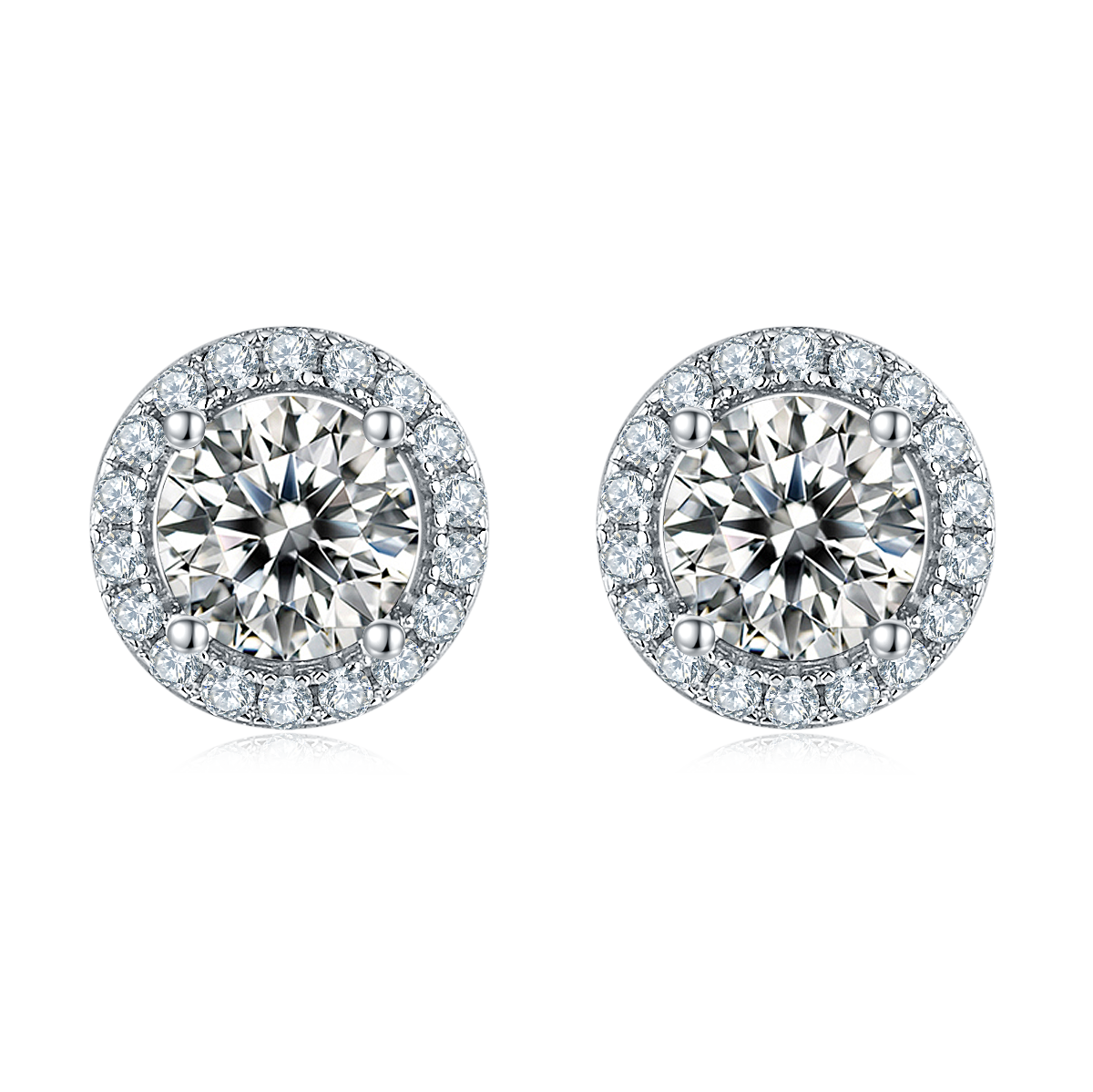 Bezel Set Moissanite Luxury Pendant & Stud Earrings Set in White Gold Plated Sterling Silver#1
