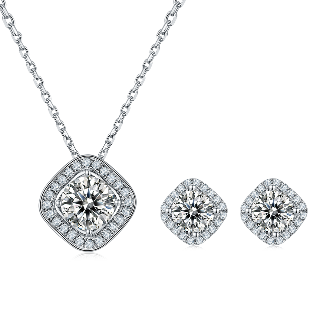 square Bezel Set Moissanite Luxury Pendant & Stud Earrings Set in White Gold Plated Sterling Silver#3
