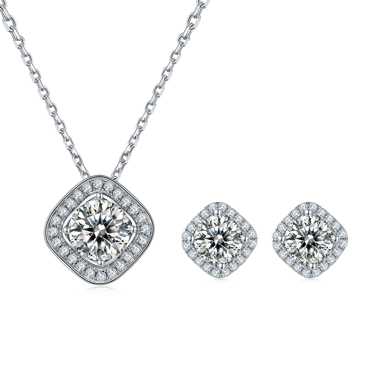 square Bezel Set Moissanite Luxury Pendant & Stud Earrings Set in White Gold Plated Sterling Silver#3