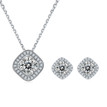 square Bezel Set Moissanite Luxury Pendant & Stud Earrings Set in White Gold Plated Sterling Silver#3