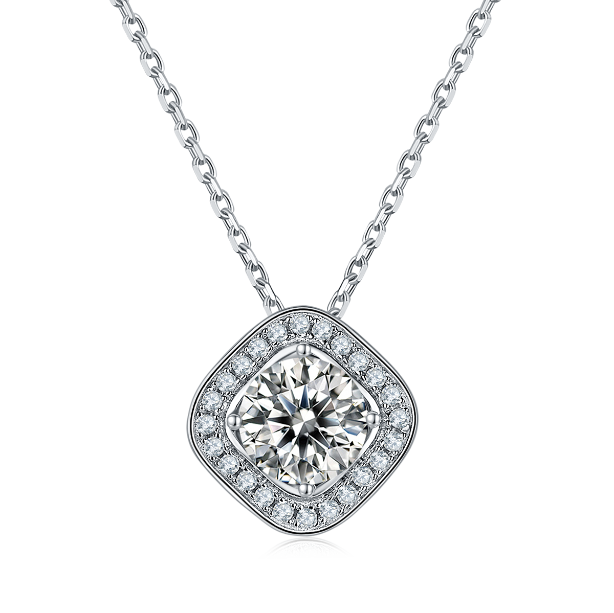 square Bezel Set Moissanite Luxury Pendant & Stud Earrings Set in White Gold Plated Sterling Silver#0