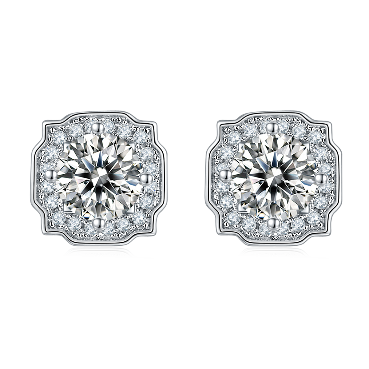 Moissanite Classic Luxury Halo Pendant & Stud Earrings Set in White Gold Plated Sterling Silver#1