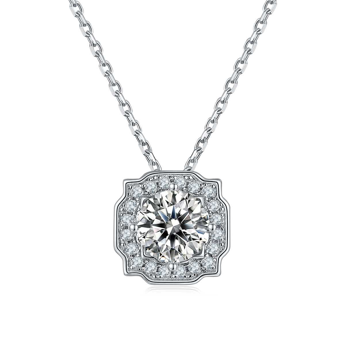 Moissanite Classic Luxury Halo Pendant & Stud Earrings Set in White Gold Plated Sterling Silver#0