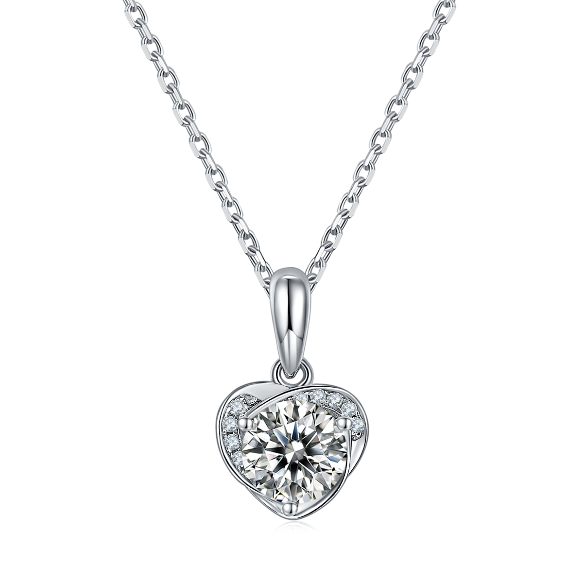 Moissanite Blooming Heart Pendant & Stud Earrings Set in White Gold Plated Sterling Silver#0