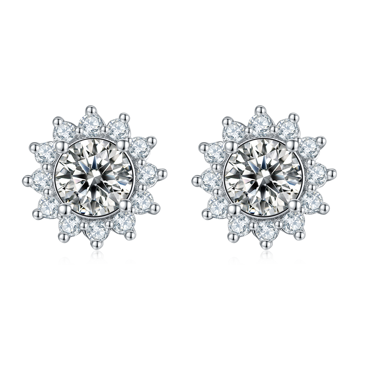 Moissanite Sunflower Pendant & Stud Earrings Set in White Gold Plated Sterling Silver#1