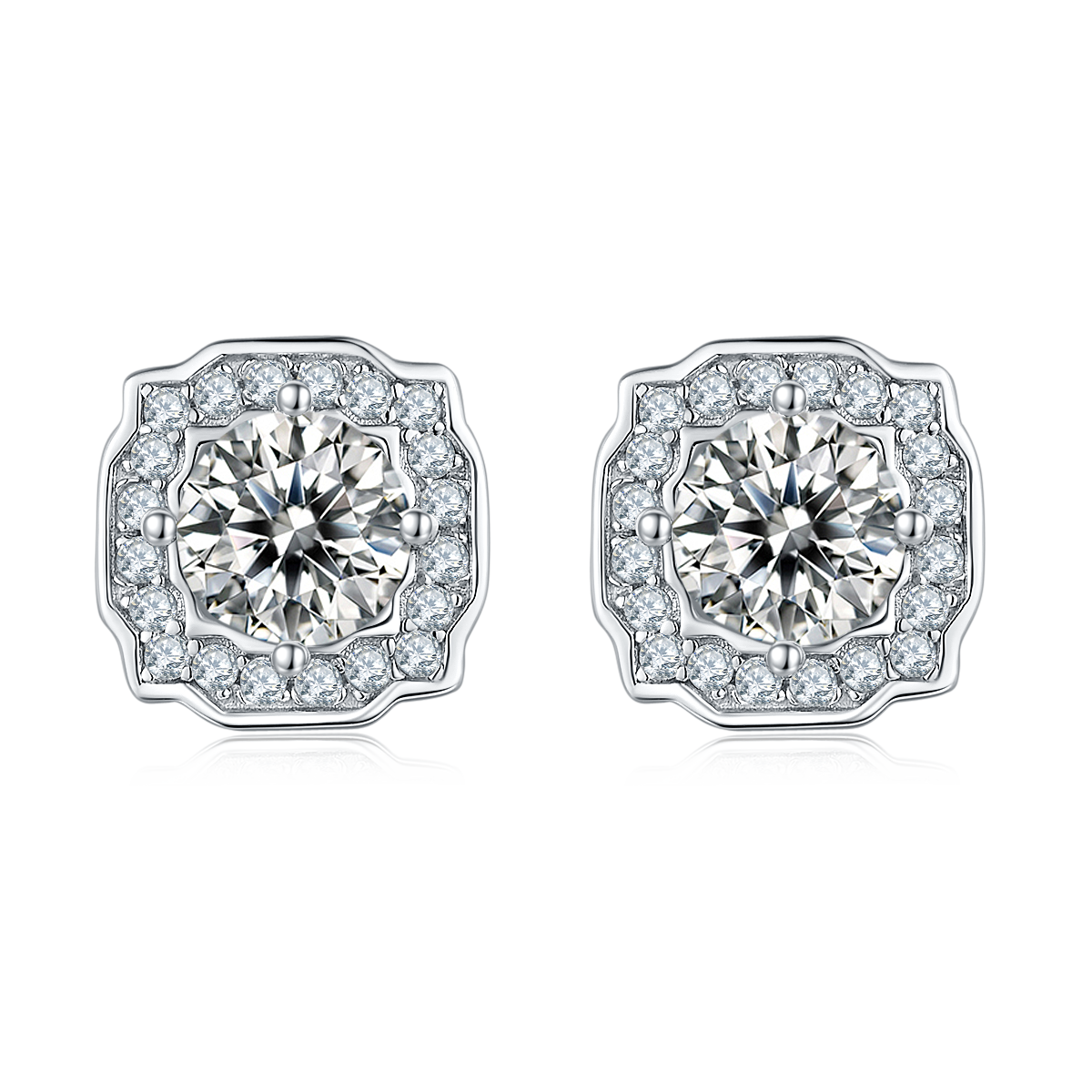 Moissanite Luxury Halo Fashion Pendant & Stud Earrings Set in White Gold Plated Sterling Silver#1