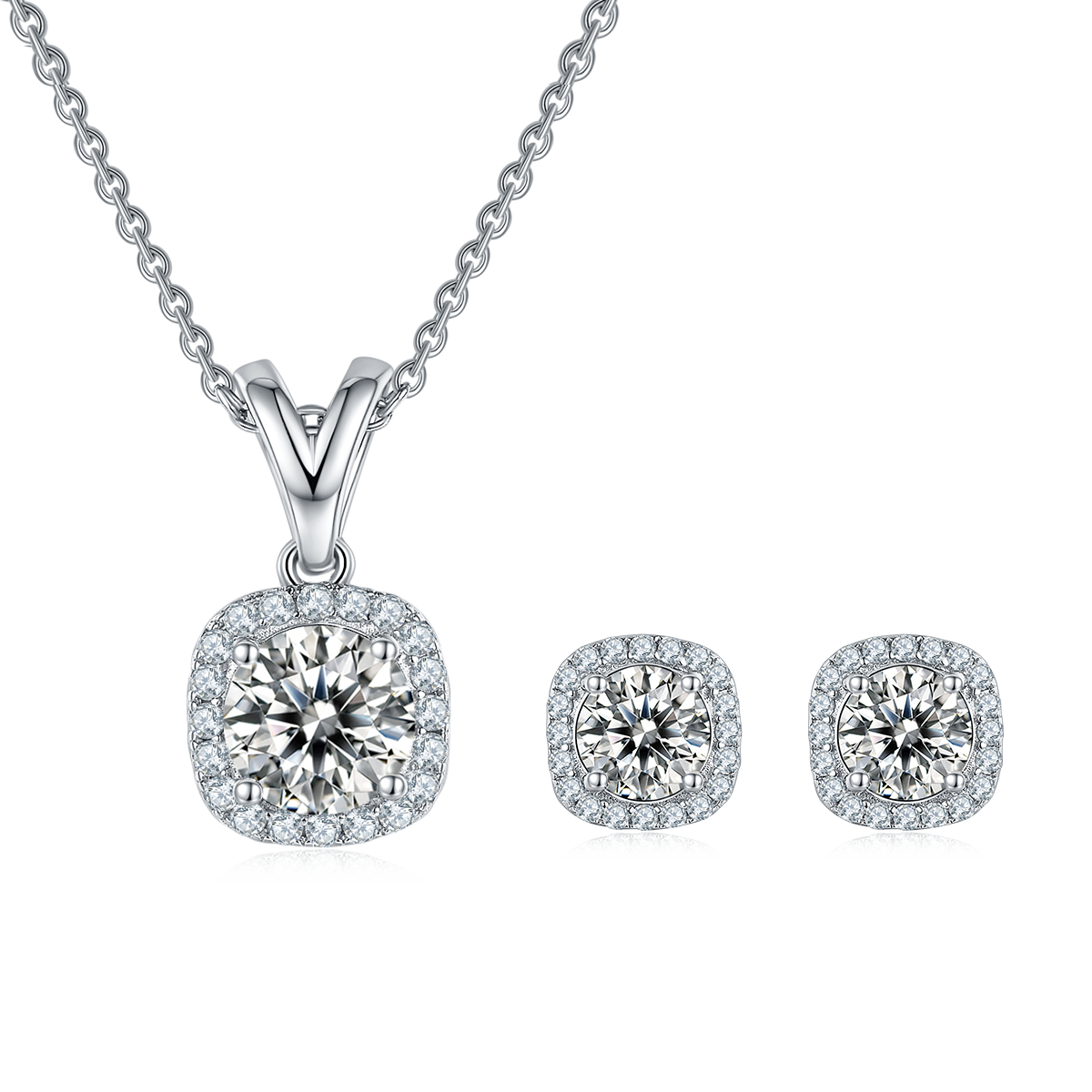 square Bezel Set Moissanite Classic Pendant & Stud Earrings Set in White Gold Plated Sterling Silver#2