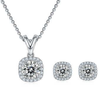 square Bezel Set Moissanite Classic Pendant & Stud Earrings Set in White Gold Plated Sterling Silver#2