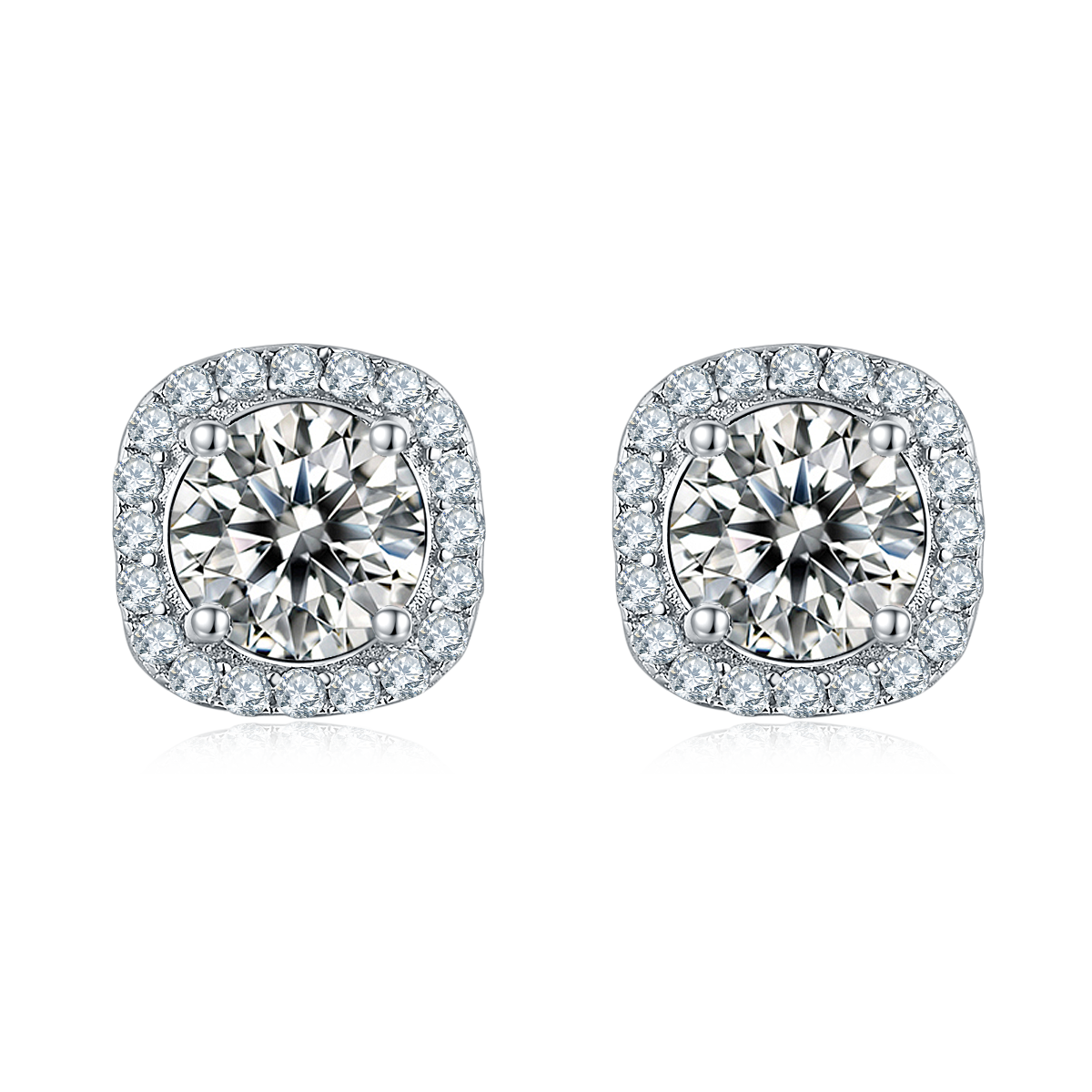 square Bezel Set Moissanite Classic Pendant & Stud Earrings Set in White Gold Plated Sterling Silver#1