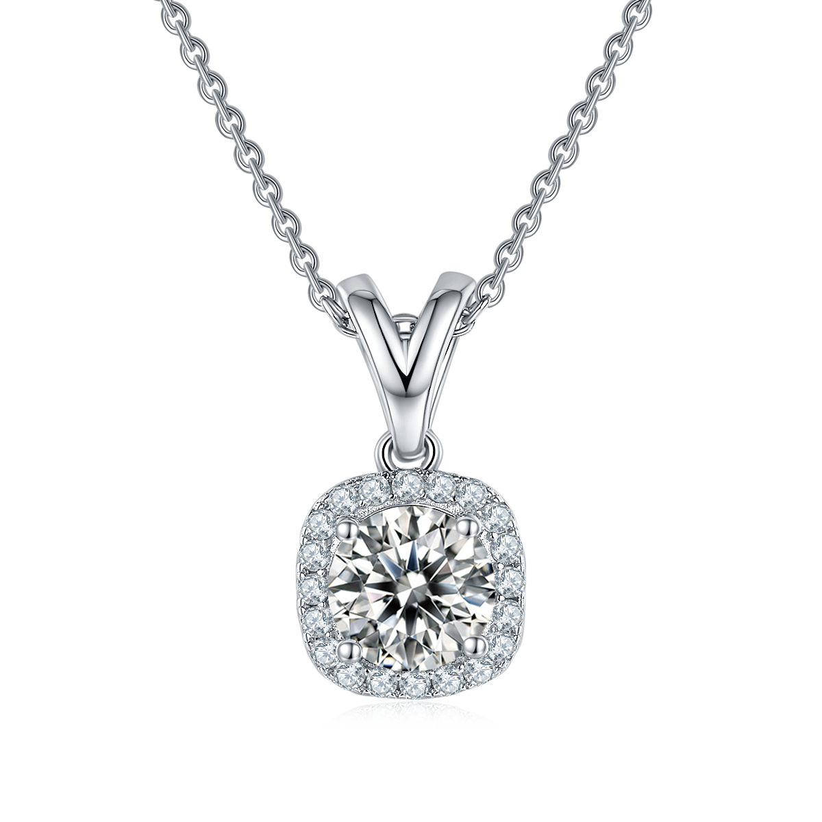 square Bezel Set Moissanite Classic Pendant & Stud Earrings Set in White Gold Plated Sterling Silver#0